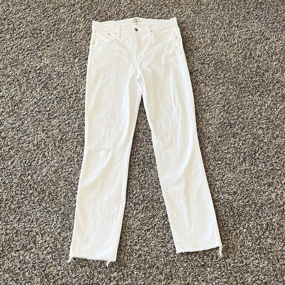 J.Crew Vintage Straight Jeans White Raw Hem Stretch Denim Sz 29T Waist 31”